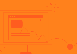 orange illustration showing webpage with ball bouncing representing bounce rate